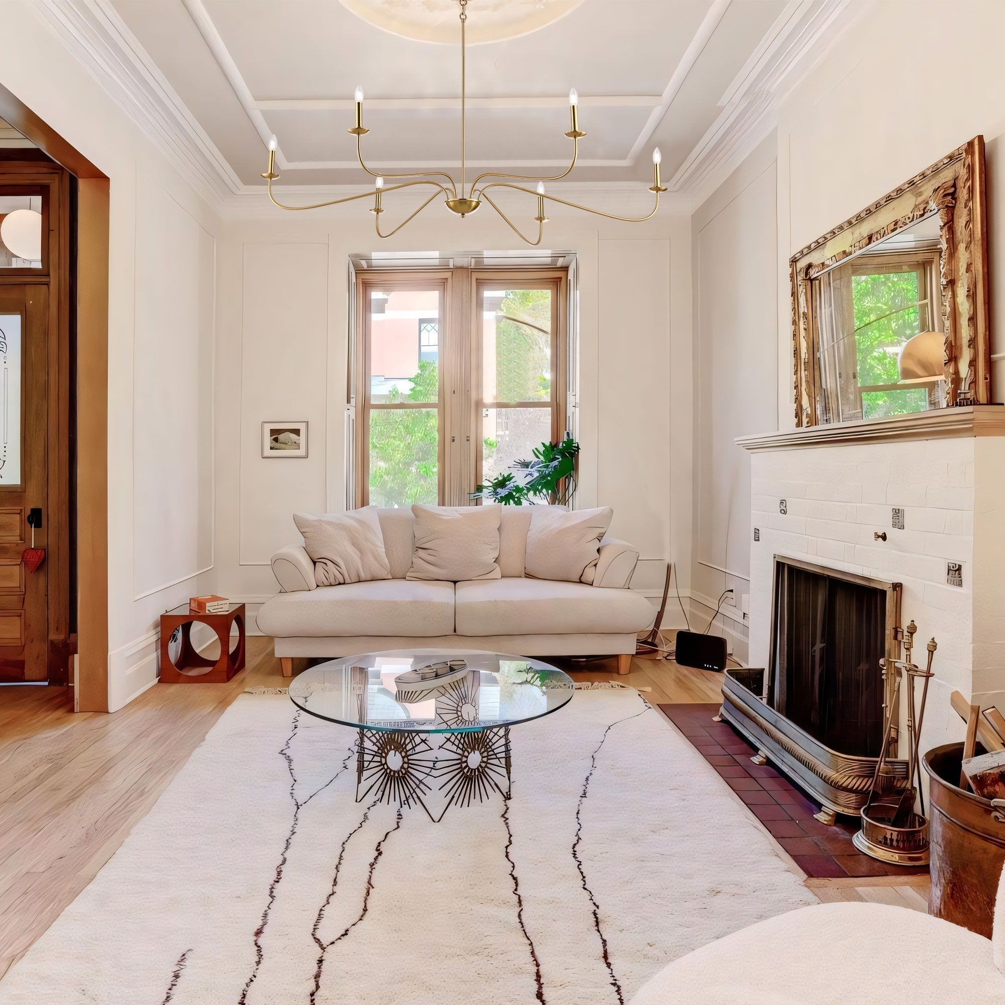 Lampadario minimalista da 64 pollici con 6 luci in nero opaco/oro/cromo - N/D