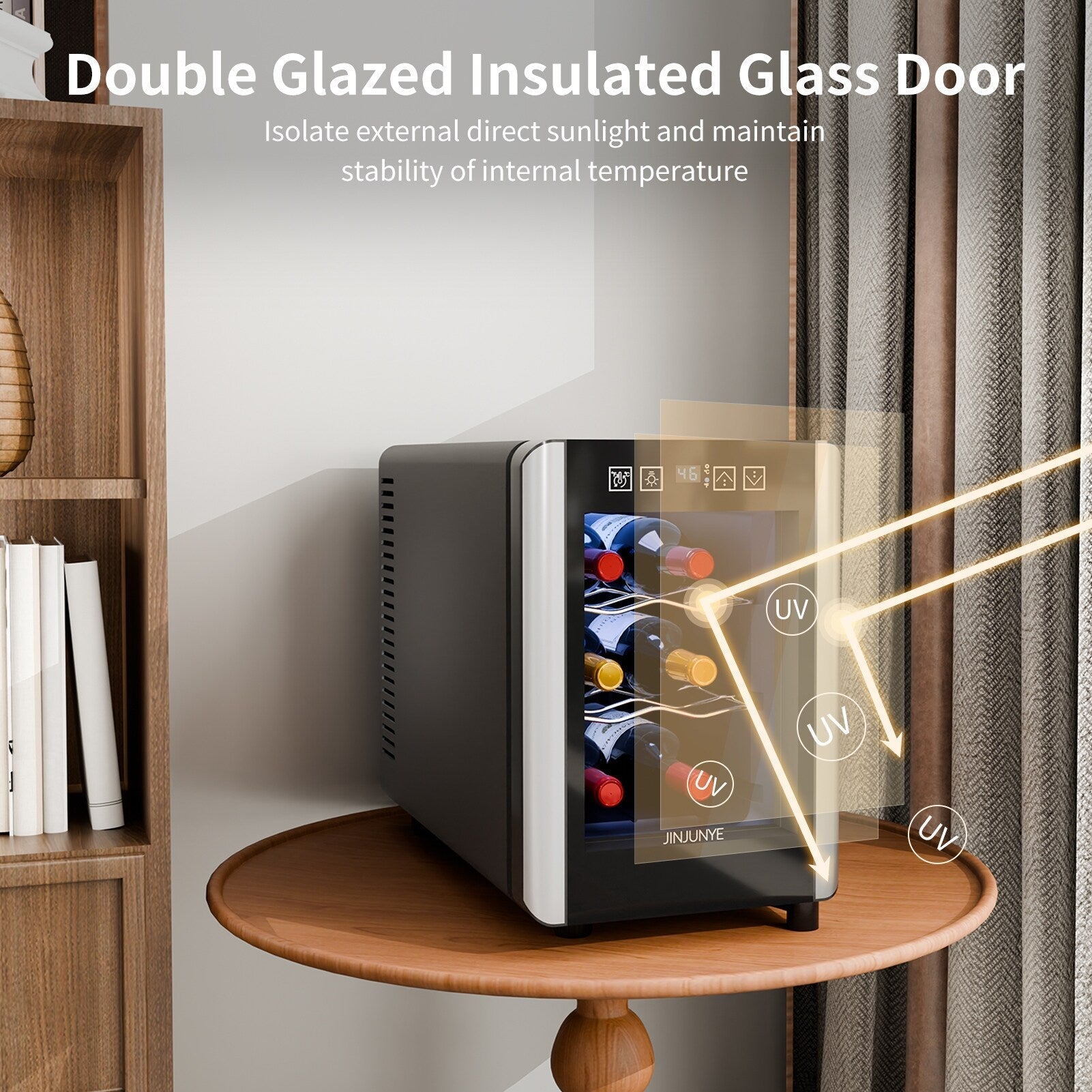 Frigorifero per vino da 6 bottiglie (8-19 °C), mini refrigeratore per bevande indipendente per l'estate, refrigeratore per vino con controllo della temperatura