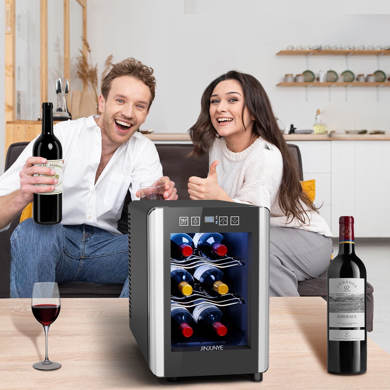 Frigorifero per vino da 6 bottiglie (8-19 °C), mini refrigeratore per bevande indipendente per l'estate, refrigeratore per vino con controllo della temperatura