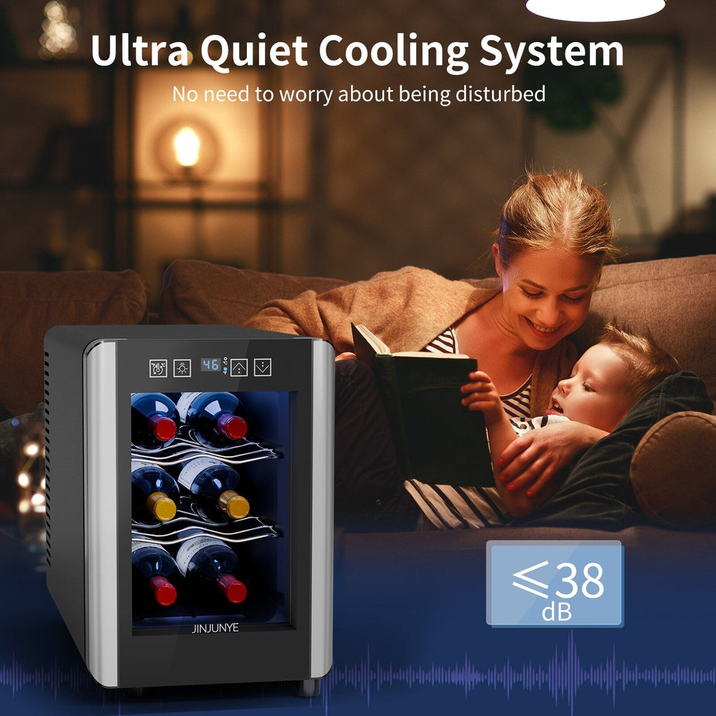 Frigorifero per vino da 6 bottiglie (8-19 °C), mini refrigeratore per bevande indipendente per l'estate, refrigeratore per vino con controllo della temperatura