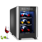 Frigorifero per vino da 6 bottiglie (8-19 °C), mini refrigeratore per bevande indipendente per l'estate, refrigeratore per vino con controllo della temperatura