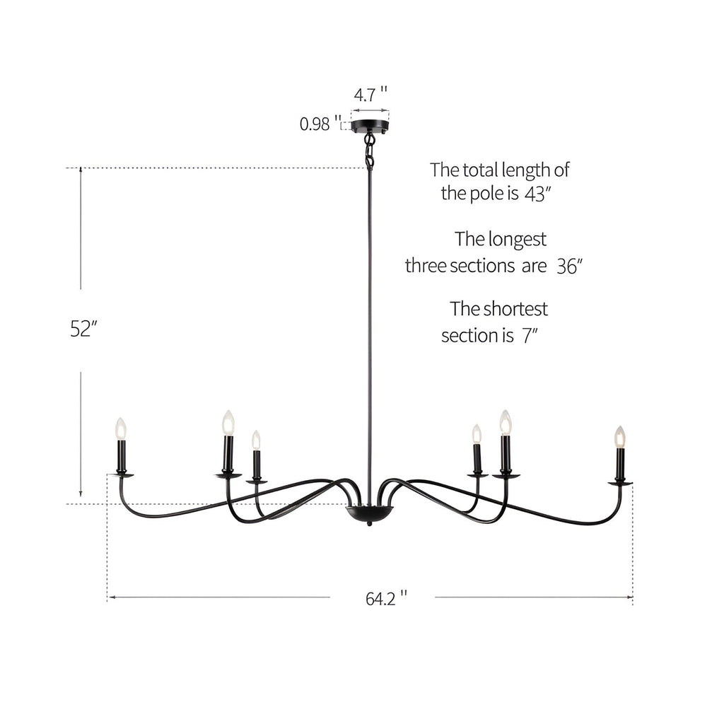 Lampadario minimalista da 64 pollici con 6 luci in nero opaco/oro/cromo - N/D