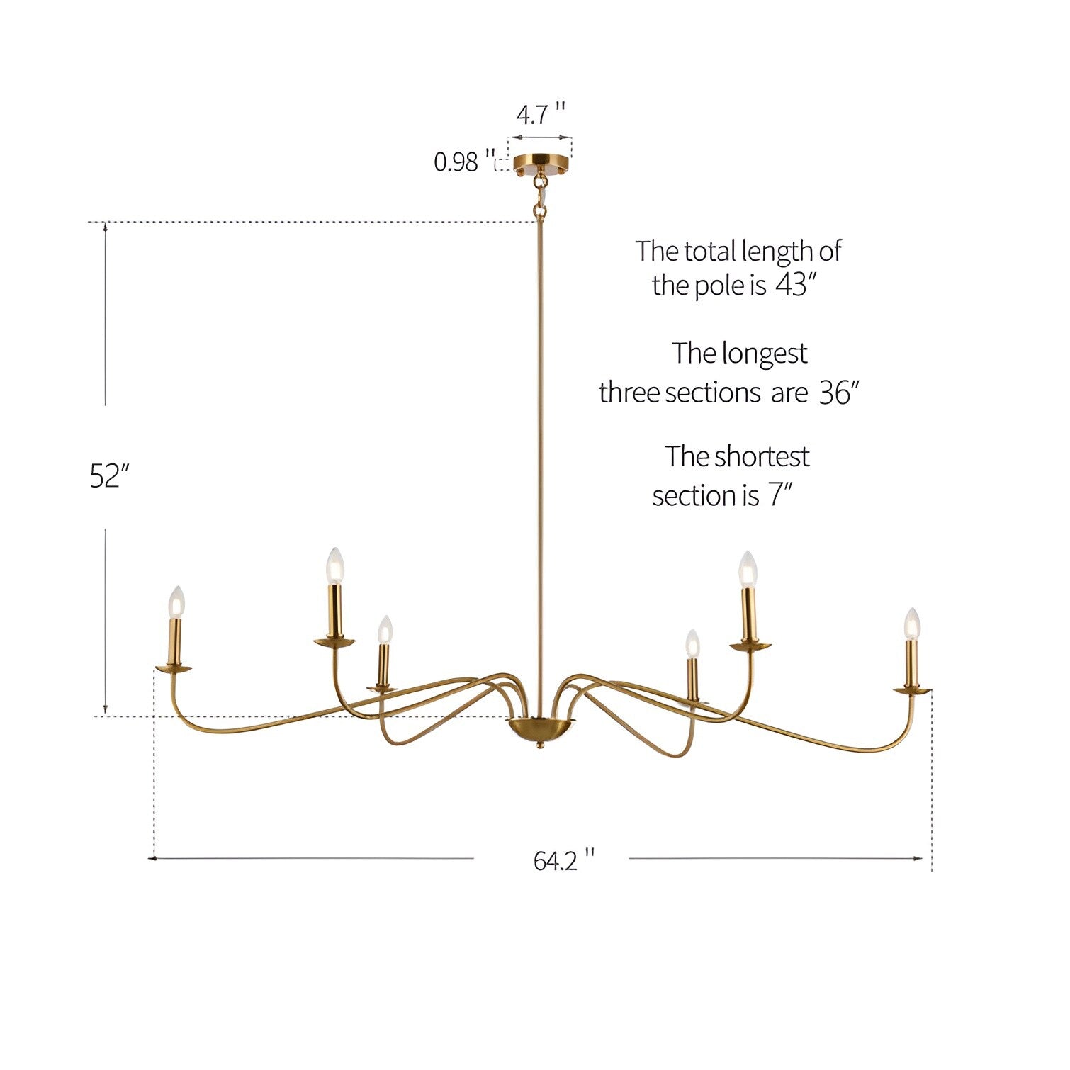 Lampadario minimalista francese classico a 6 luci con illuminazione a candela