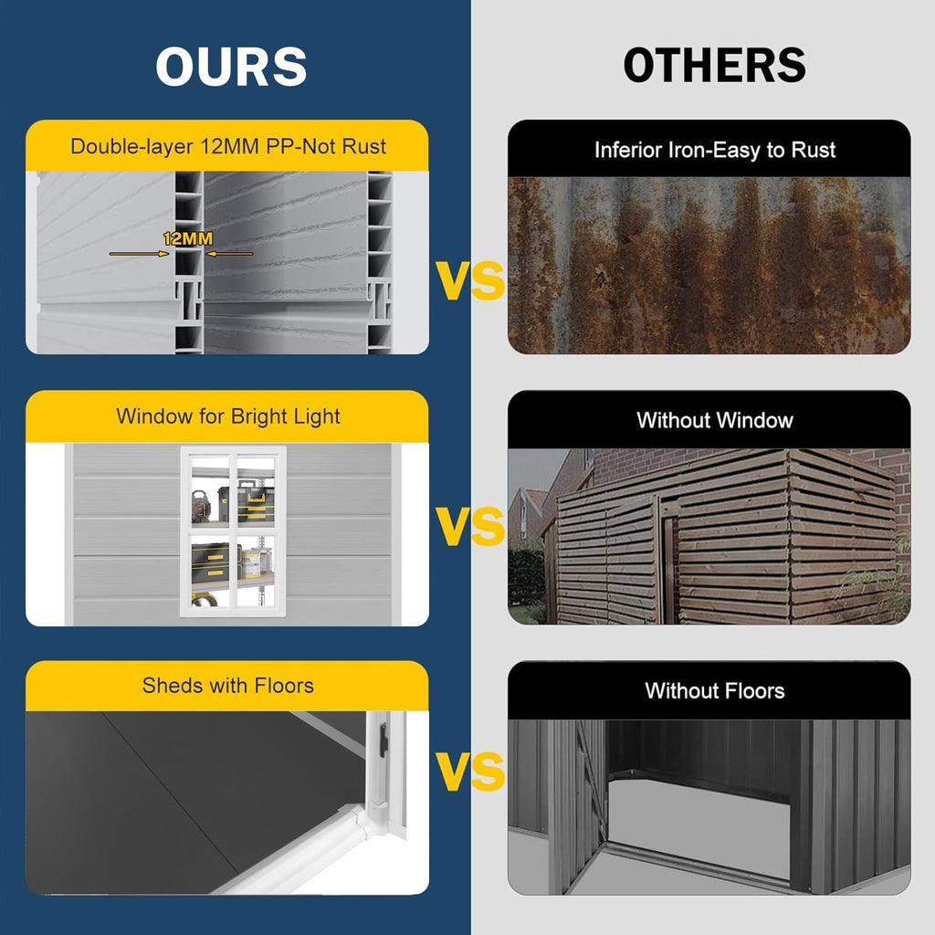 Capannone per attrezzi da esterno in resina resistente alle intemperie, 6 piedi x 4 piedi/6 piedi x 8 piedi/8 piedi x 6 piedi/8 piedi x 10 piedi, con pavimento, Spire Tool Shed