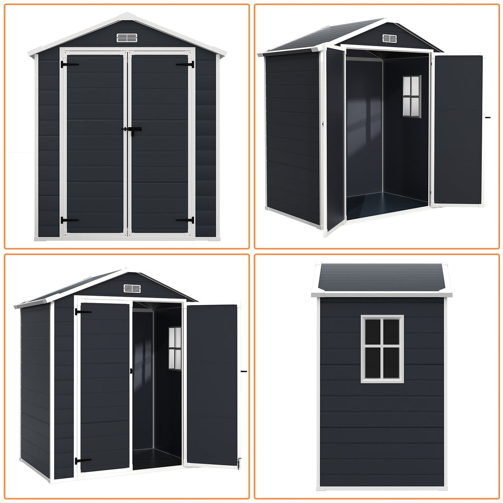 Capannone per attrezzi da esterno in resina resistente alle intemperie, 6 piedi x 4 piedi/6 piedi x 8 piedi/8 piedi x 6 piedi/8 piedi x 10 piedi, con pavimento, Spire Tool Shed