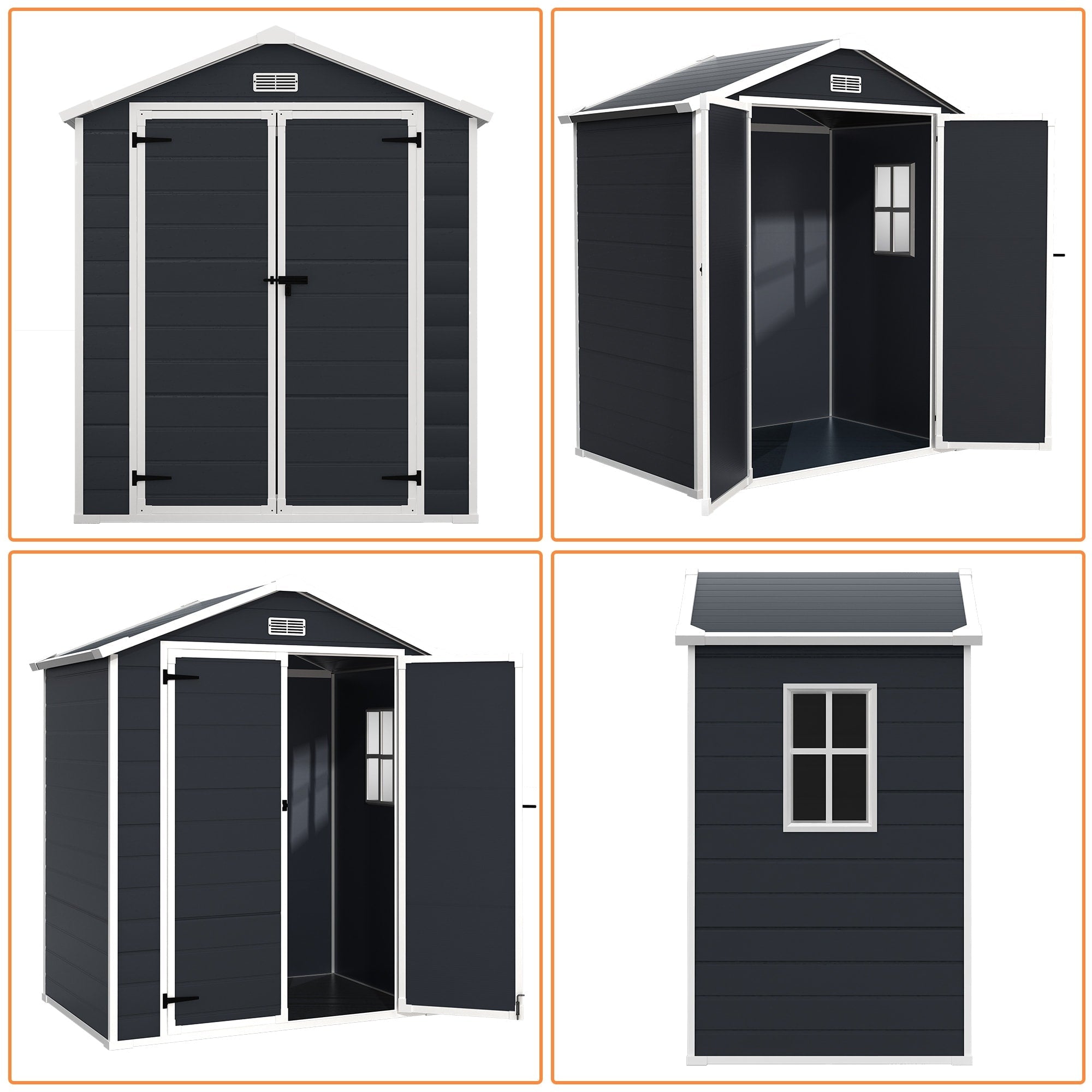 Capannone per attrezzi da esterno in resina resistente alle intemperie, 6 piedi x 4 piedi/6 piedi x 8 piedi/8 piedi x 6 piedi/8 piedi x 10 piedi, con pavimento, Spire Tool Shed