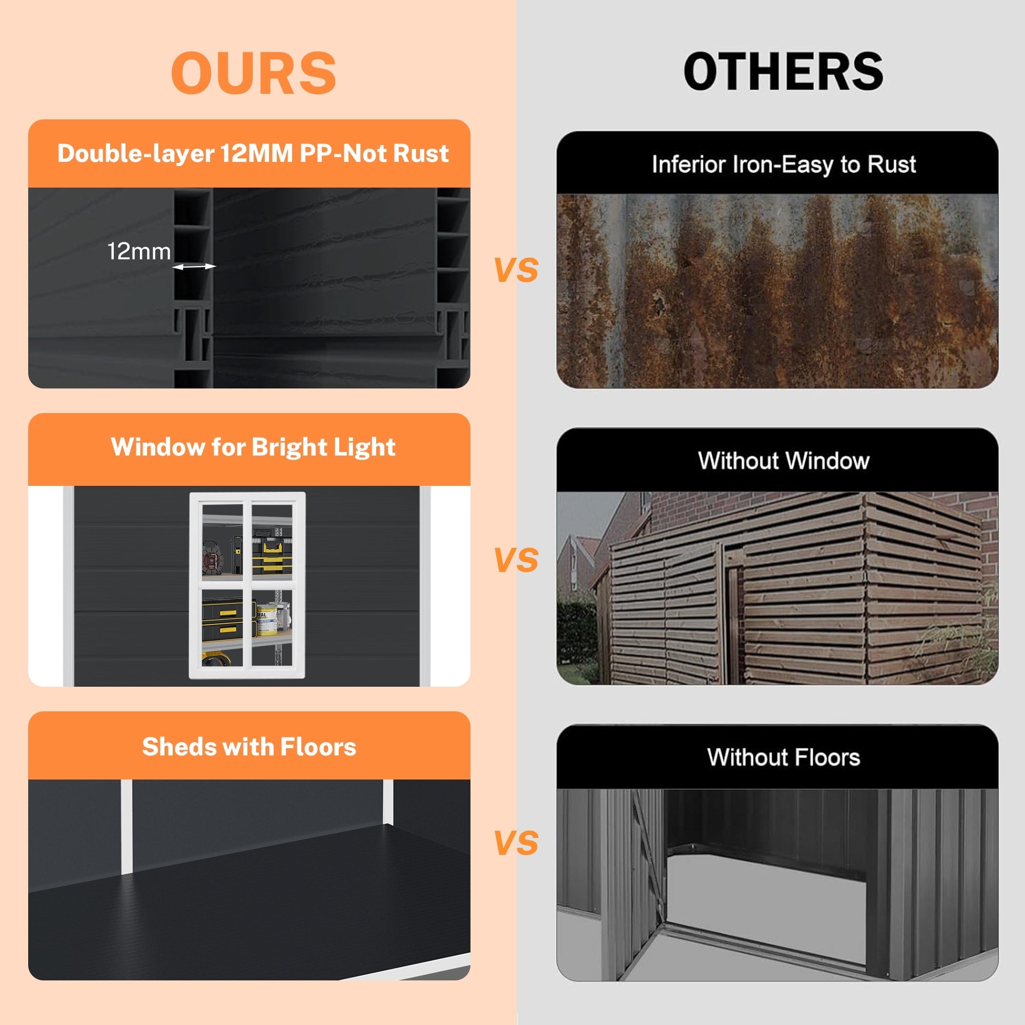 Capannone per attrezzi da esterno in resina resistente alle intemperie, 6 piedi x 4 piedi/6 piedi x 8 piedi/8 piedi x 6 piedi/8 piedi x 10 piedi, con pavimento, Spire Tool Shed