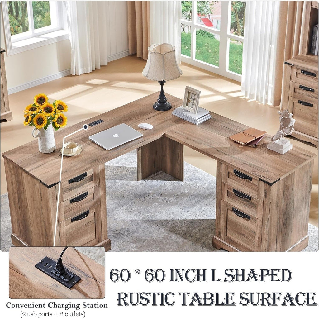 Scrivania direzionale a L da 60 pollici, scrivania angolare in legno, scrivania per computer