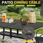 Tavolo da pranzo rettangolare in metallo con doghe per patio esterno 60 x 37 con foro per ombrellone per 6 persone