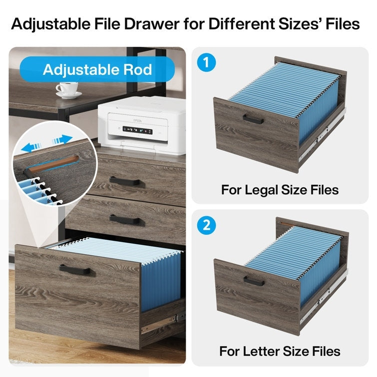 Scrivania per computer da 63 pollici con supporto per monitor, scrivanie ergonomiche per ufficio domestico con cassetti e schedario