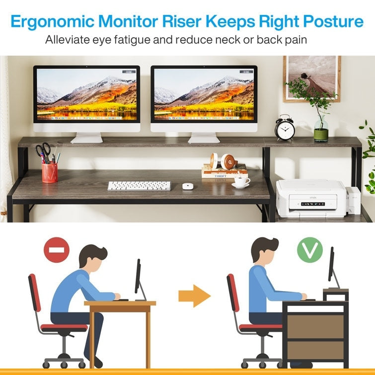 Scrivania per computer da 63 pollici con supporto per monitor, scrivanie ergonomiche per ufficio domestico con cassetti e schedario