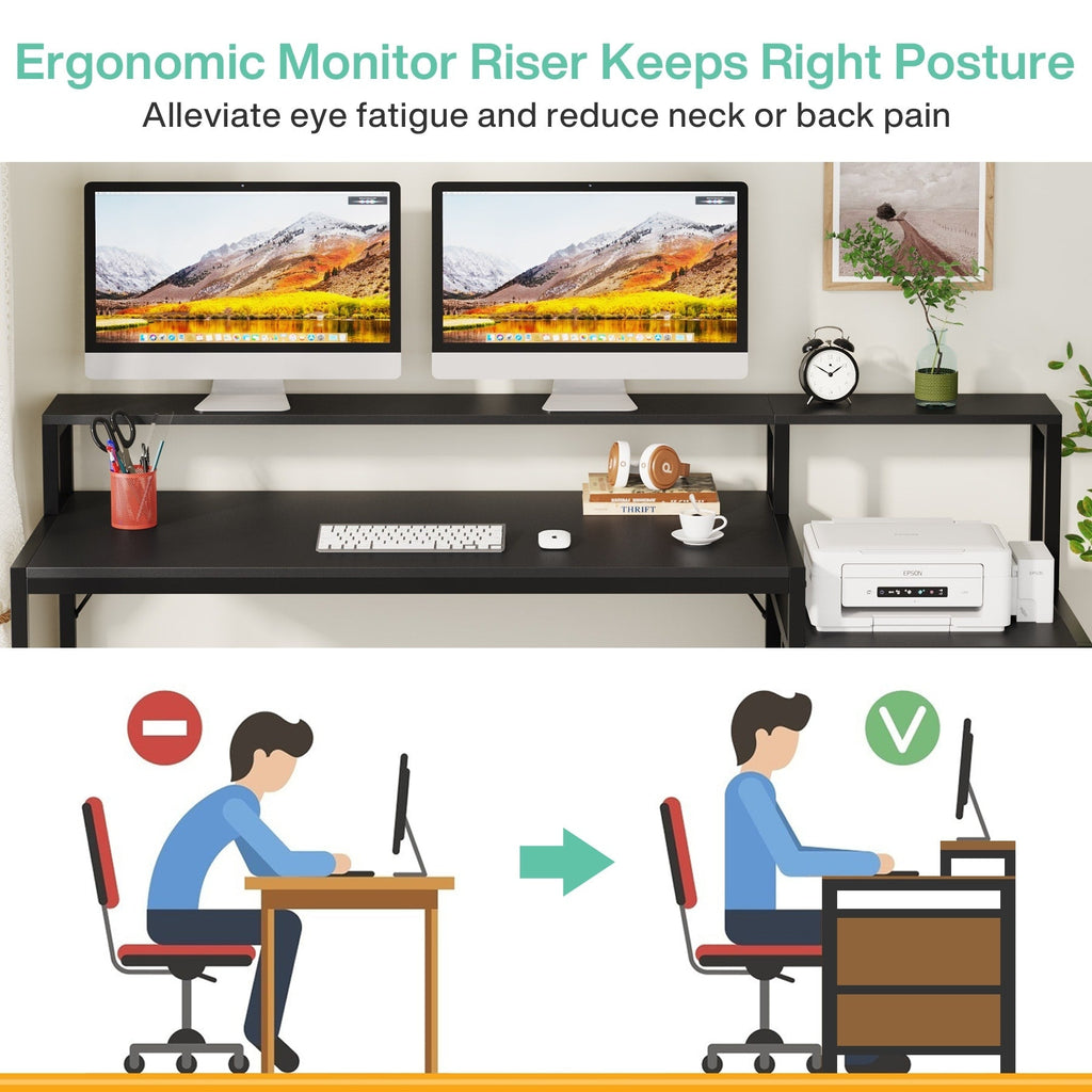 Scrivania per computer da 63 pollici con supporto per monitor, scrivanie ergonomiche per ufficio domestico con cassetti e schedario
