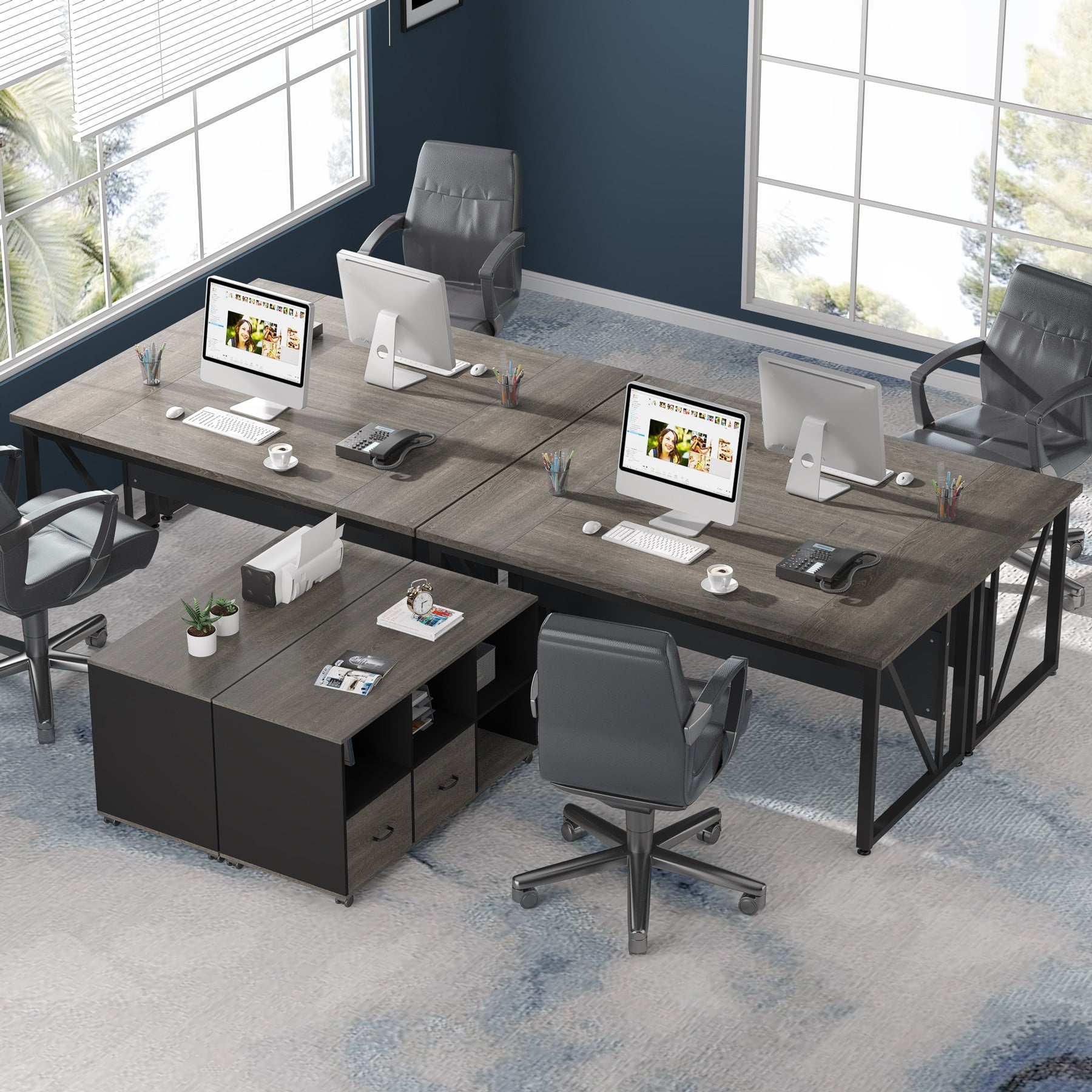 Scrivania per computer a L da 63 pollici con schedario laterale da 47 pollici, scrivania direzionale per ufficio domestico, set di scrivania