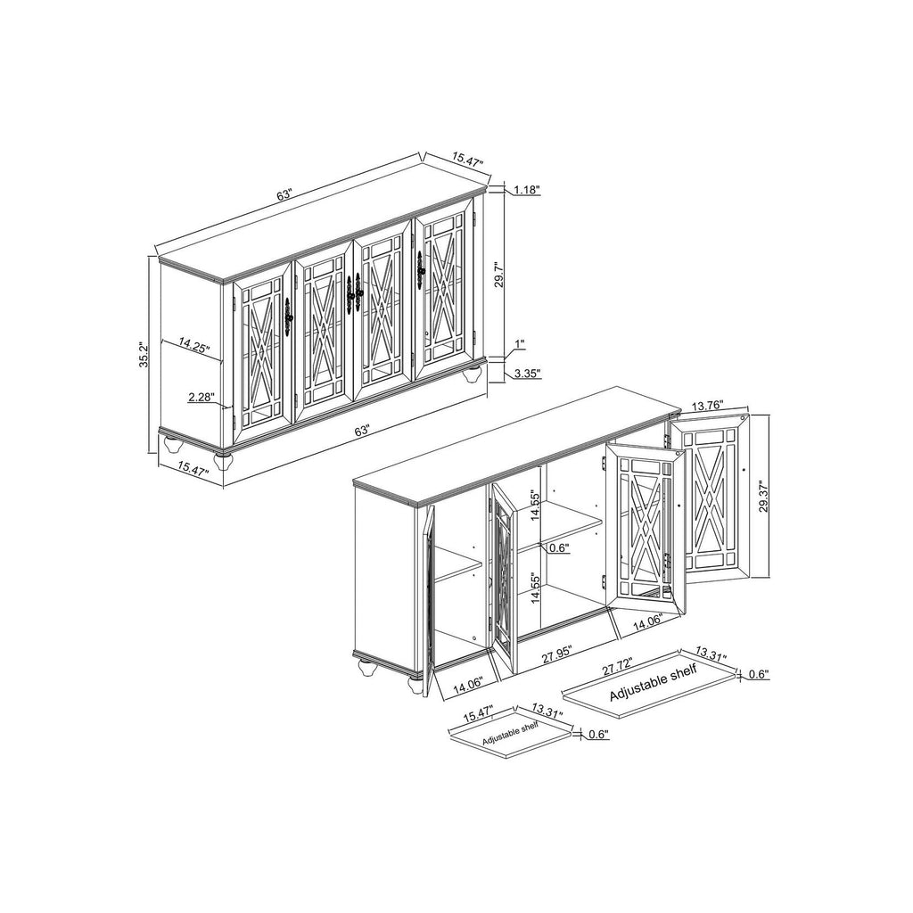 Credenza da cucina in legno in stile vintage da 63 pollici - Larghezza 63 pollici
