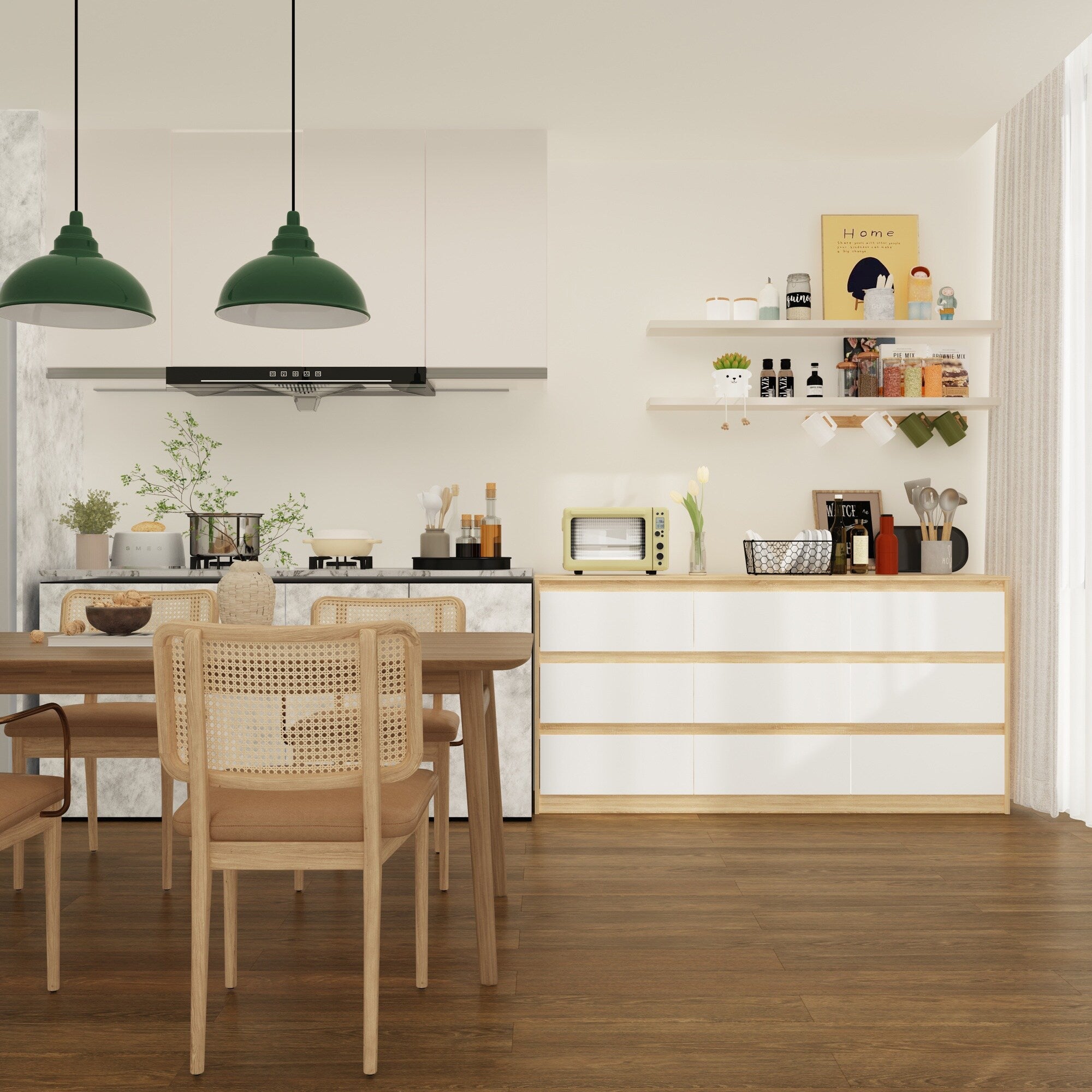 Cassettiera con 9 cassetti da 63 W, cassettiera decorativa per soggiorno, camera da letto