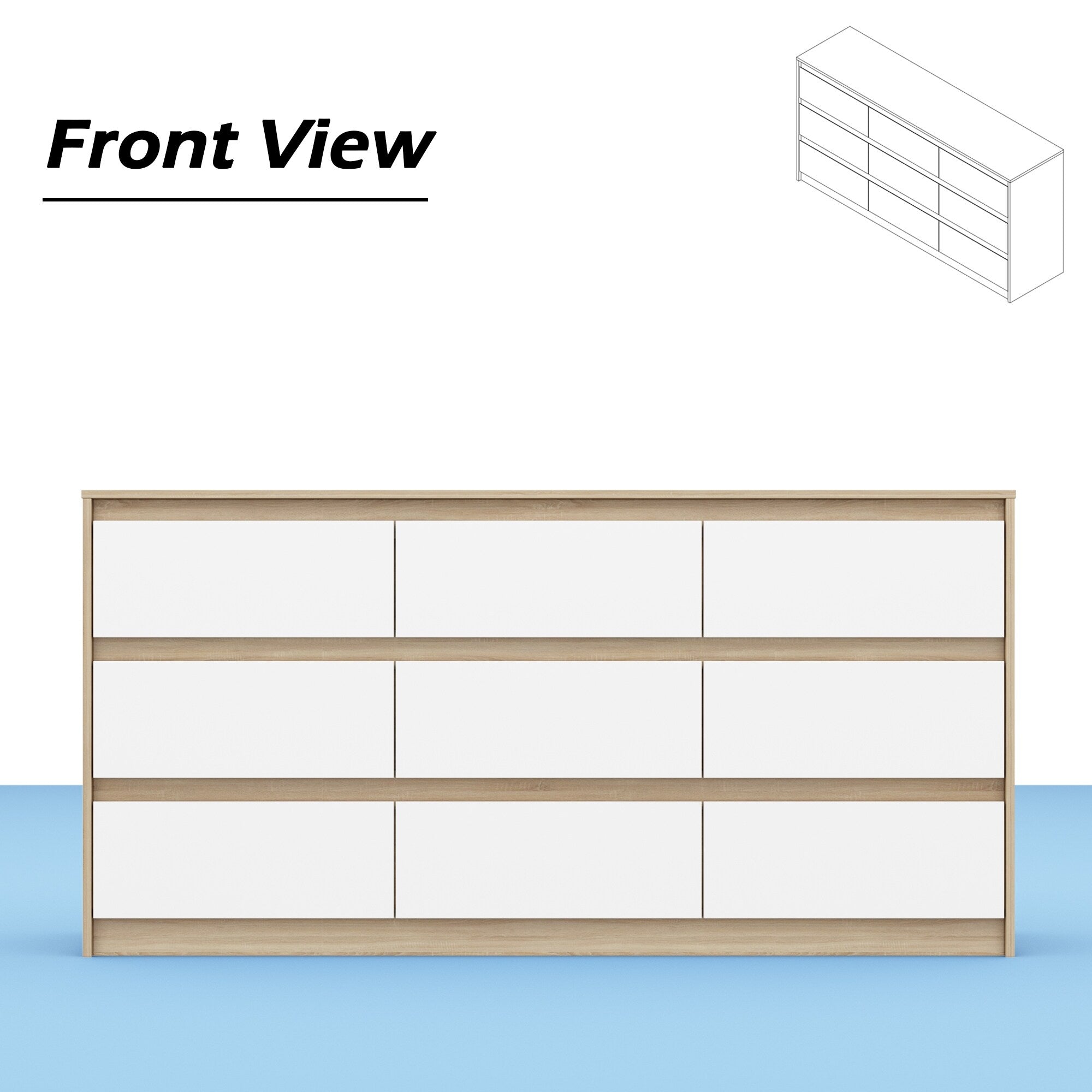Cassettiera con 9 cassetti da 63 W, cassettiera decorativa per soggiorno, camera da letto