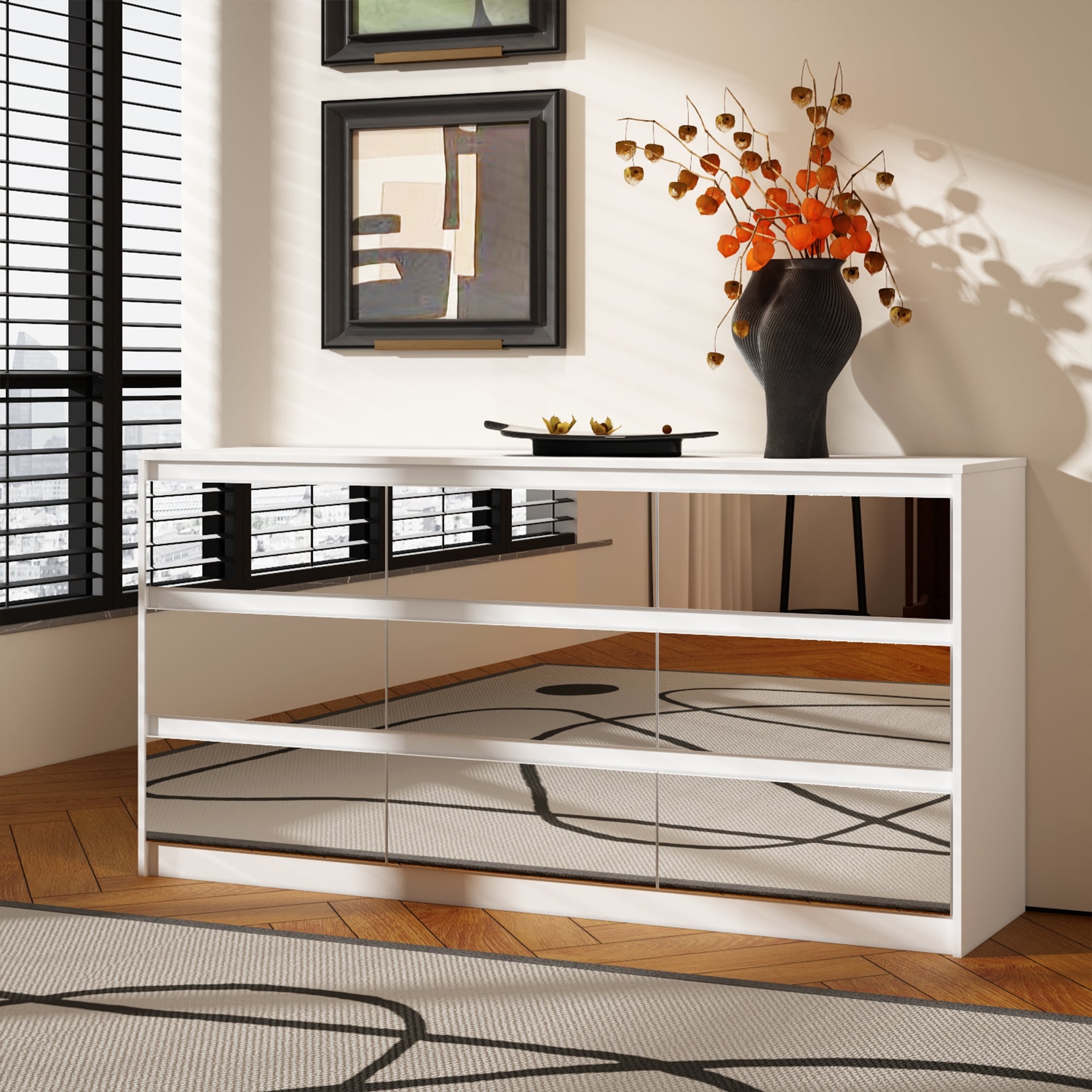 Cassettiera con 9 cassetti da 63 W, cassettiera decorativa per soggiorno, camera da letto