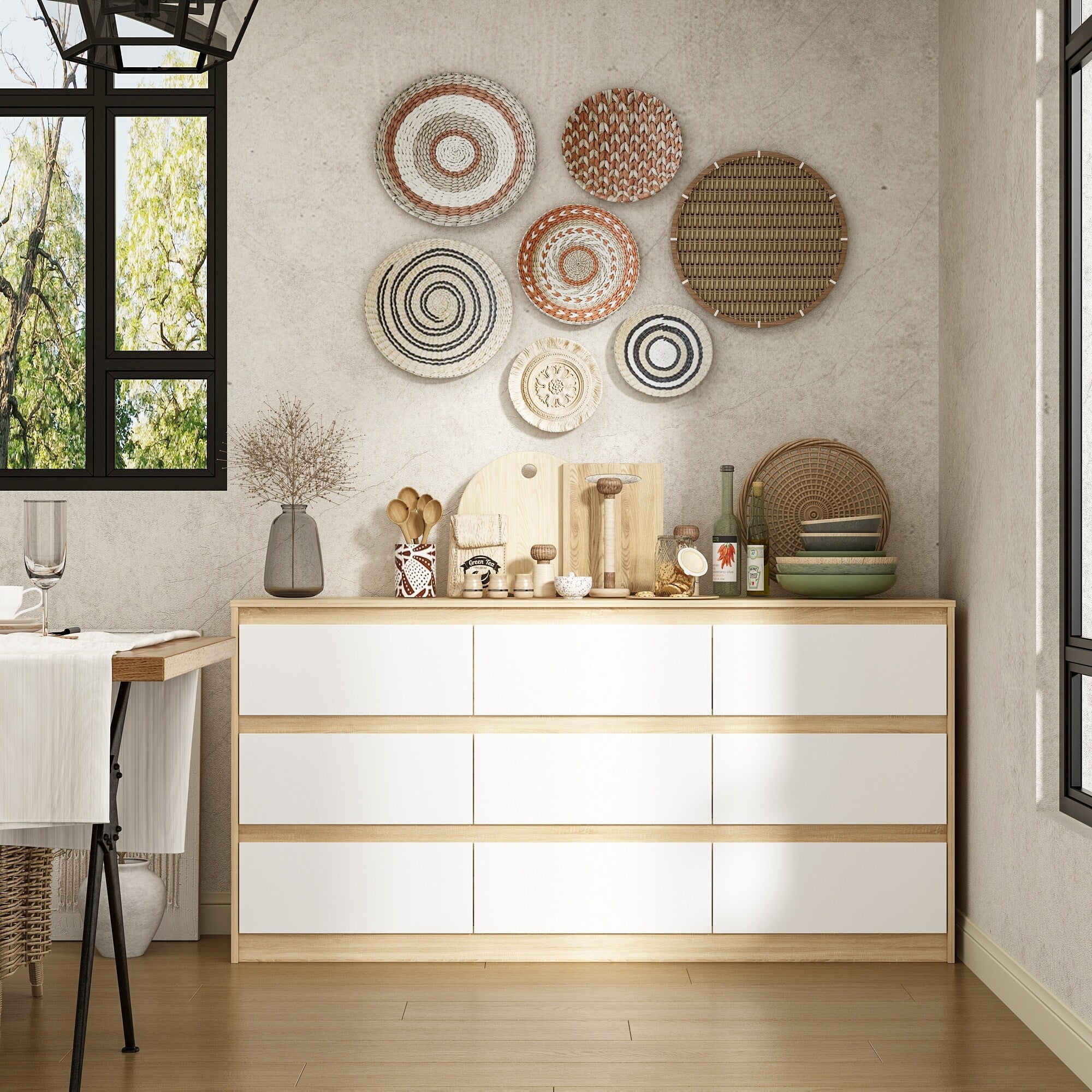 Cassettiera con 9 cassetti da 63 W, cassettiera decorativa per soggiorno, camera da letto