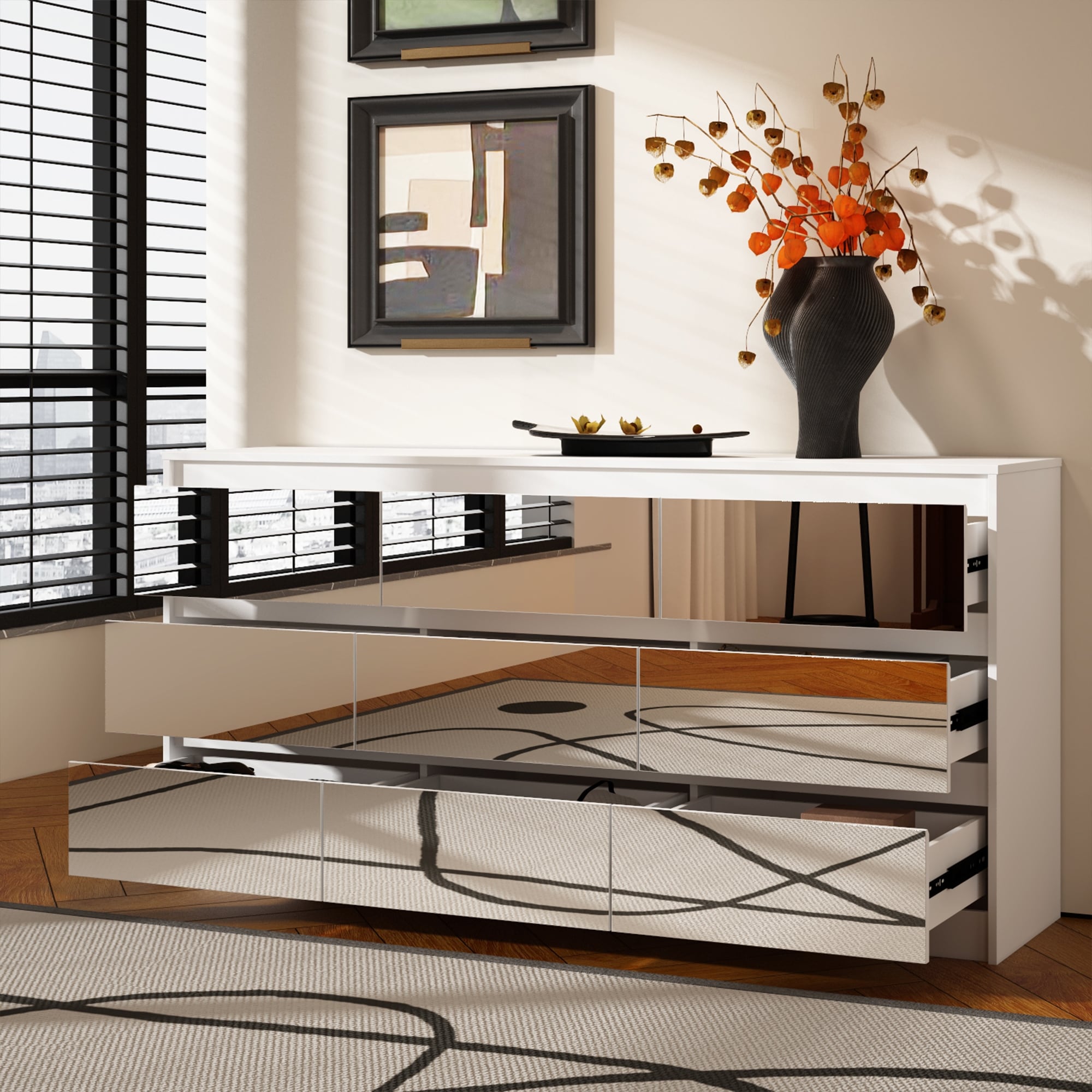 Cassettiera con 9 cassetti da 63 W, cassettiera decorativa per soggiorno, camera da letto