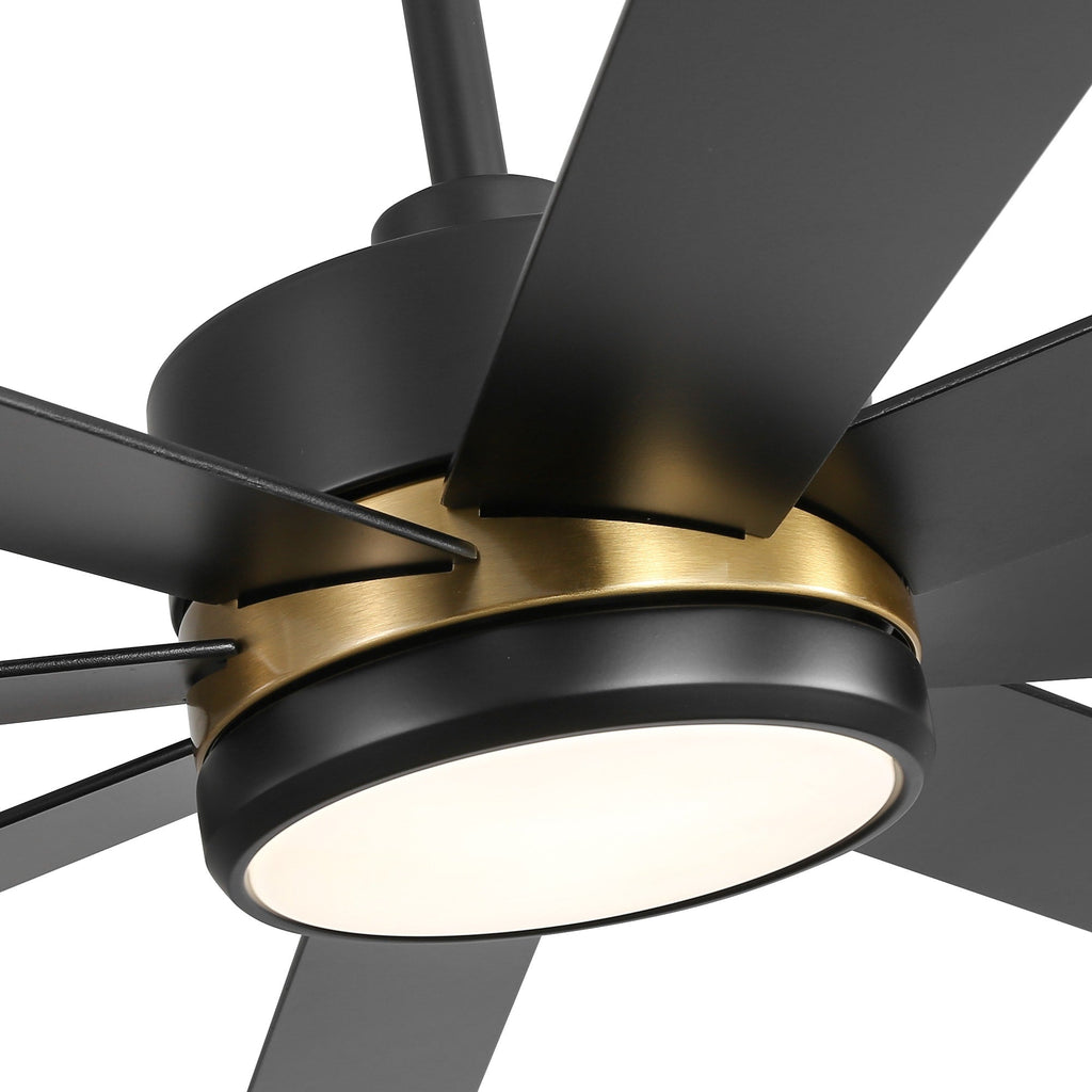 Ventilatore da soffitto a LED nero da 65 pollici a 8 pale con luce e telecomando