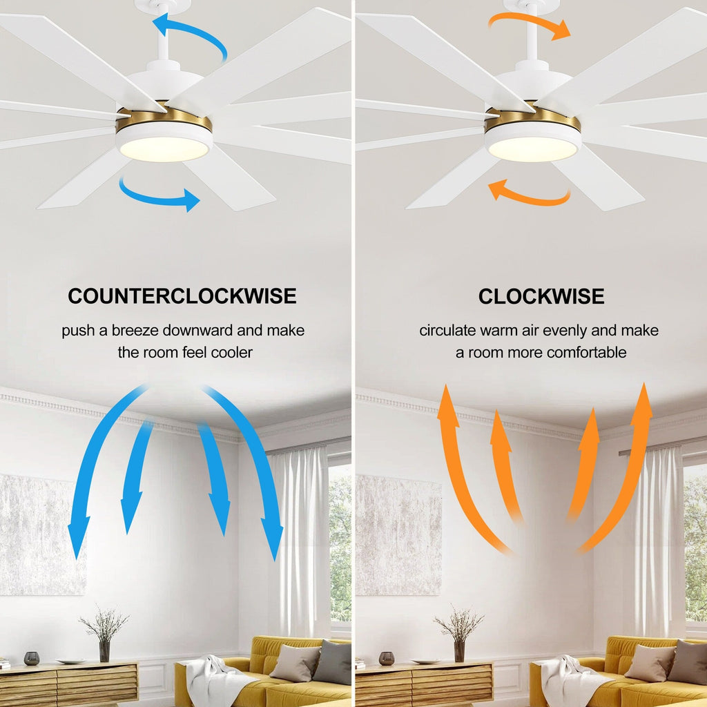 Ventilatore da soffitto a LED nero da 65 pollici a 8 pale con luce e telecomando