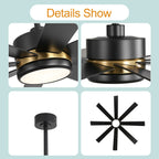 Ventilatore da soffitto a LED nero da 65 pollici a 8 pale con luce e telecomando