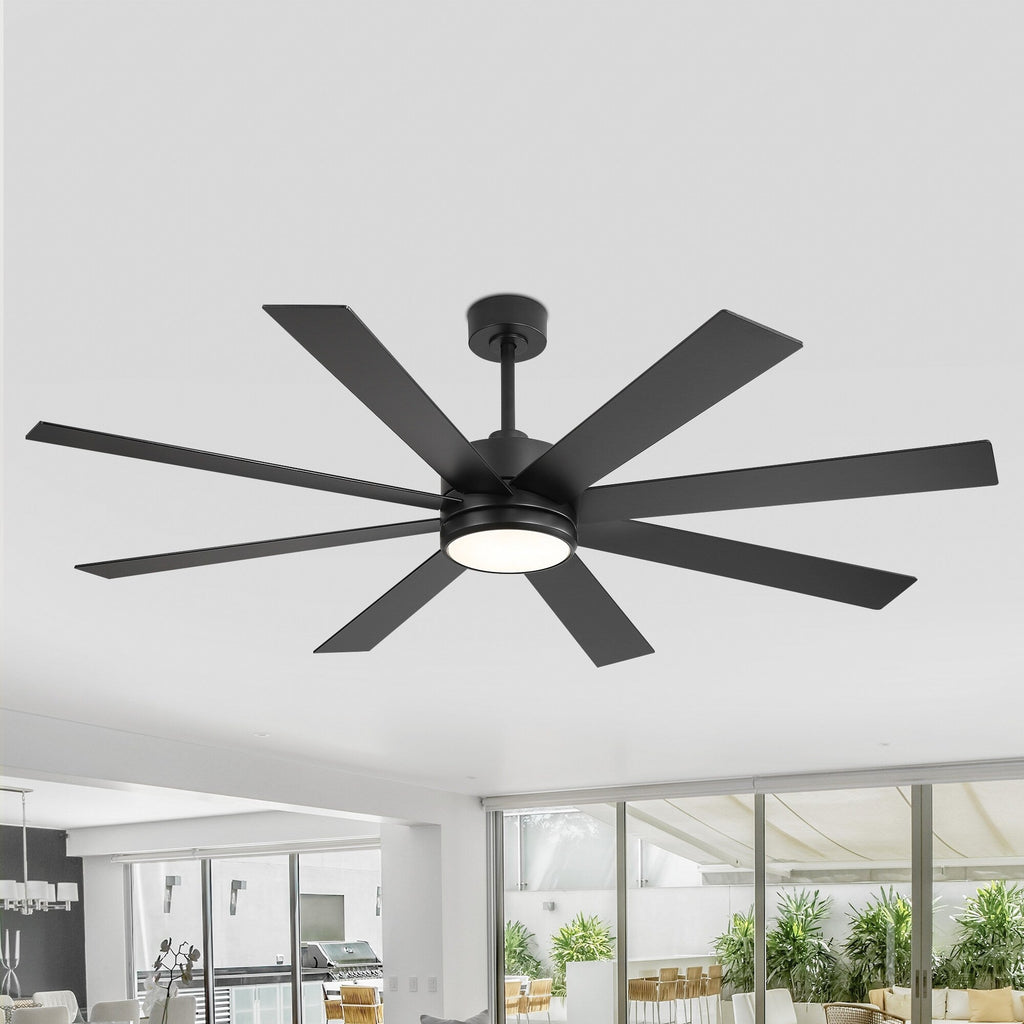 Ventilatore da soffitto a LED nero da 65 pollici a 8 pale con luce e telecomando