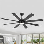 Ventilatore da soffitto a LED nero da 65 pollici a 8 pale con luce e telecomando