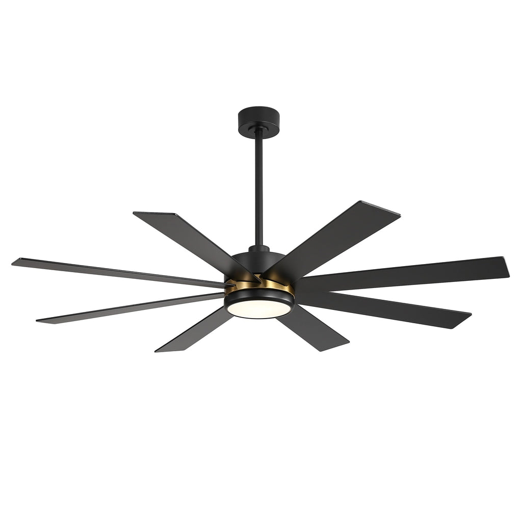 Ventilatore da soffitto a LED nero da 65 pollici a 8 pale con luce e telecomando