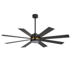 Ventilatore da soffitto a LED nero da 65 pollici a 8 pale con luce e telecomando