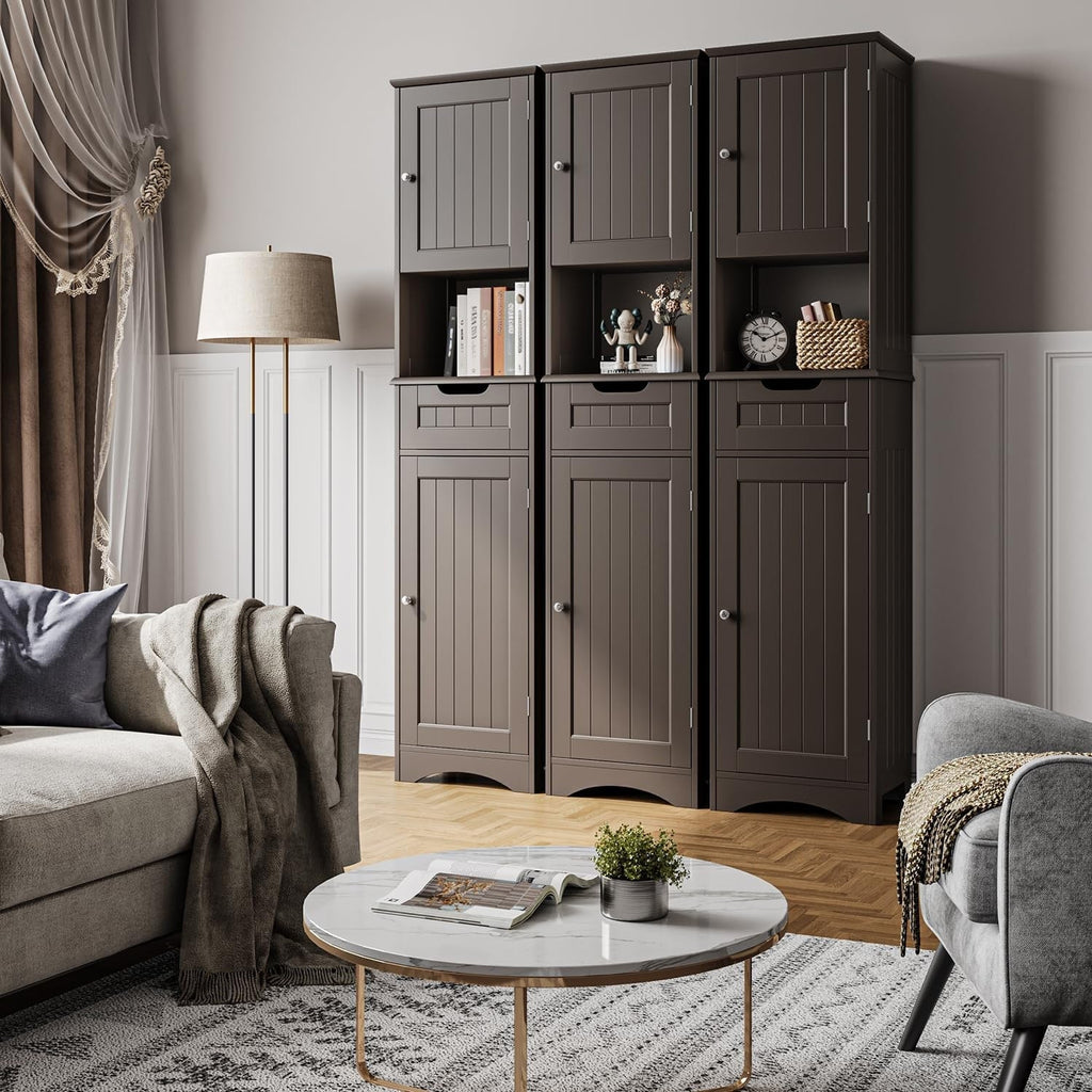 Mobiletto stretto per la biancheria da bagno alto 67'', mobiletto portaoggetti indipendente in legno massello a 5 ripiani