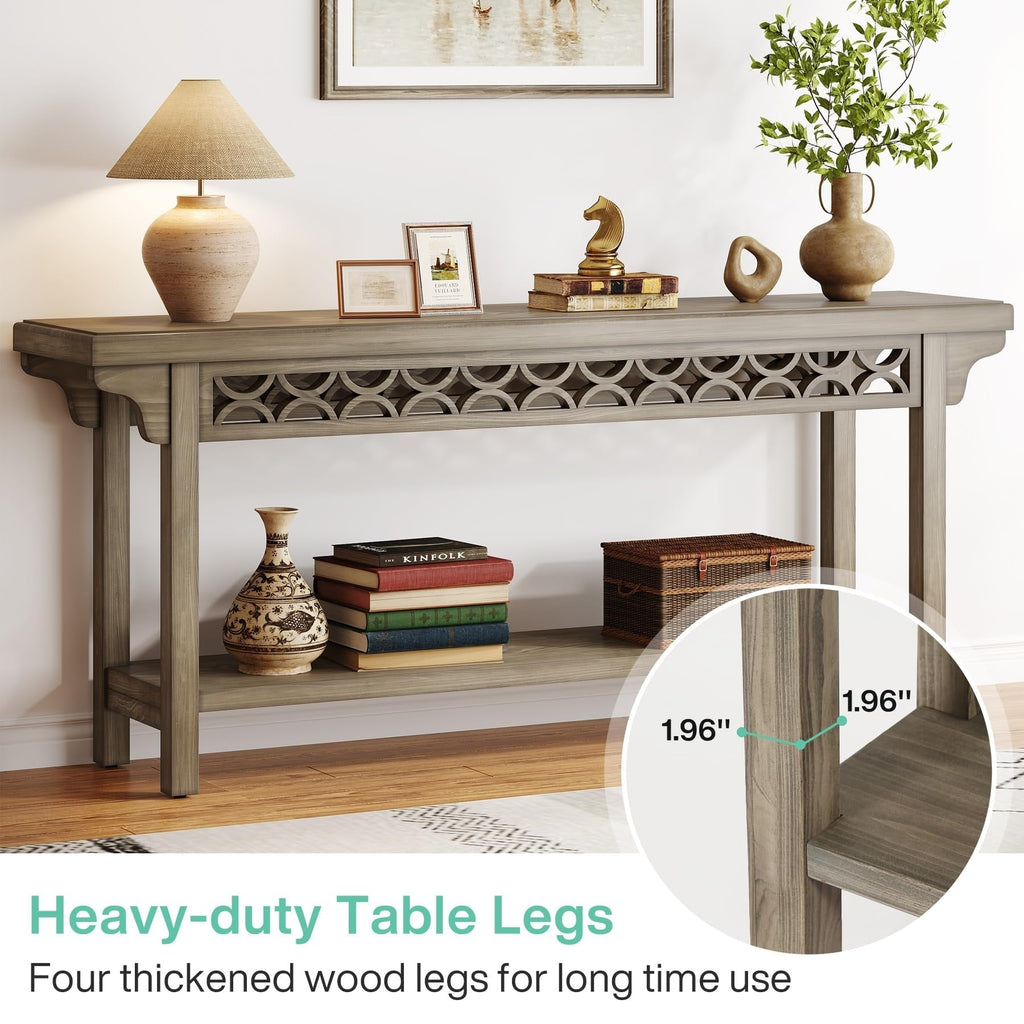 Tavolo da divano consolle lungo in legno massello da fattoria da 70,8 pollici