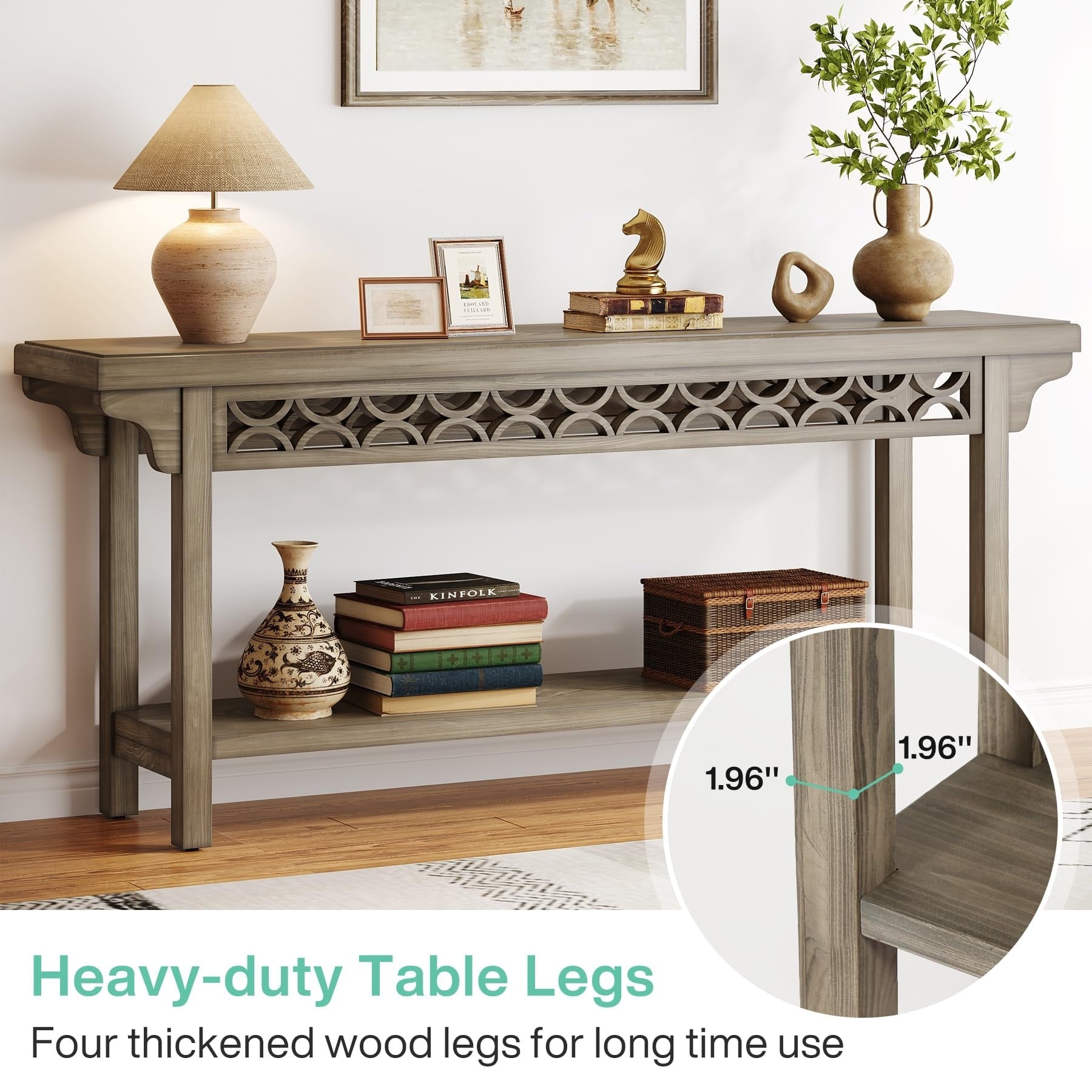 Tavolo da divano consolle lungo in legno massello da fattoria da 70,8 pollici