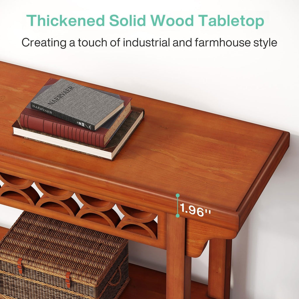 Tavolo da divano consolle lungo in legno massello da fattoria da 70,8 pollici