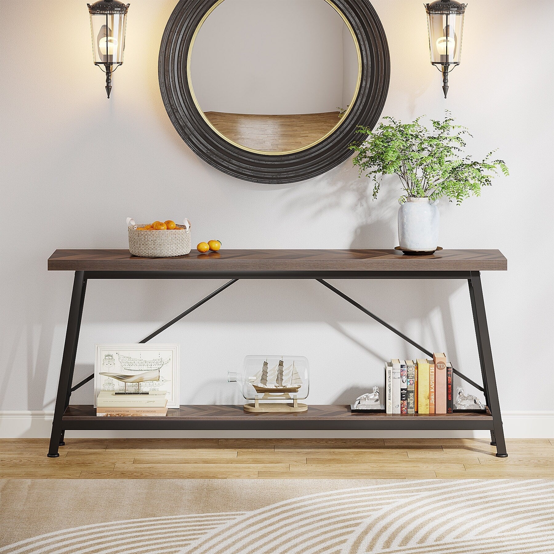 Tavolino da divano extra lungo da 70,9 pollici, tavolo da consolle industriale per ingresso