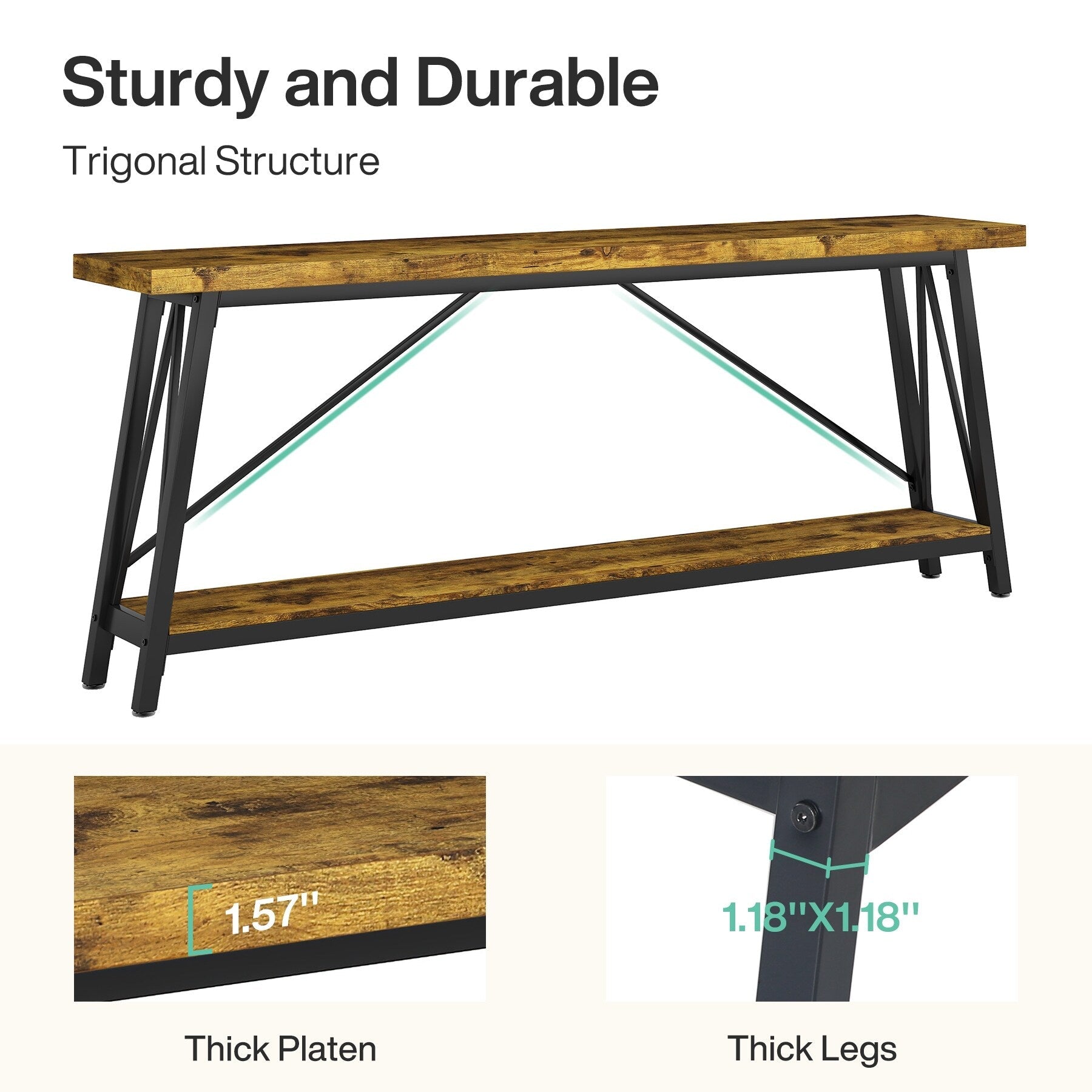 Tavolino da divano extra lungo da 70,9 pollici, tavolo da consolle industriale per ingresso
