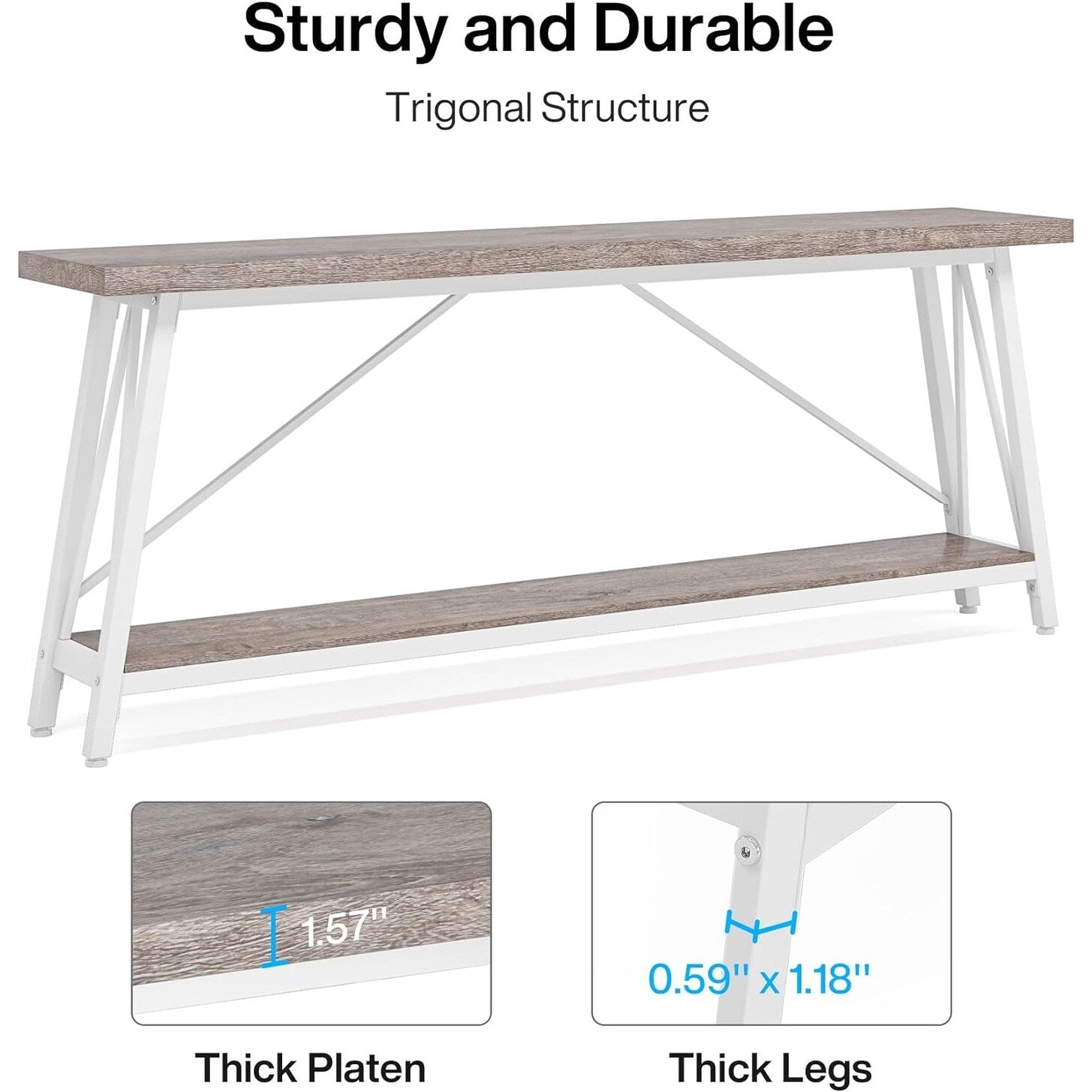 Tavolino da divano extra lungo da 70,9 pollici, tavolo da consolle industriale per ingresso