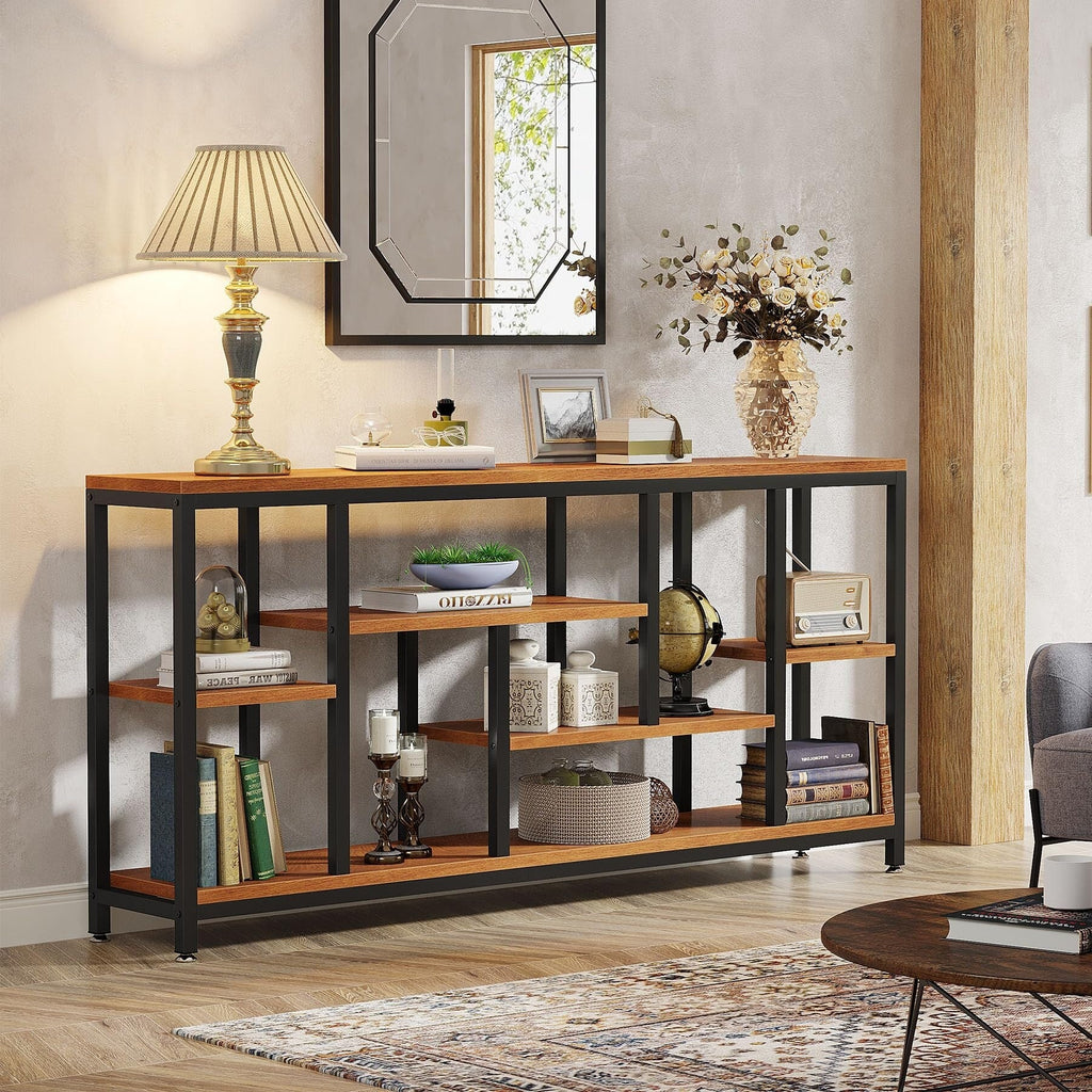 Tavolo da divano consolle da 70,9 pollici con contenitore, tavolo da ingresso a 3 livelli per corridoio