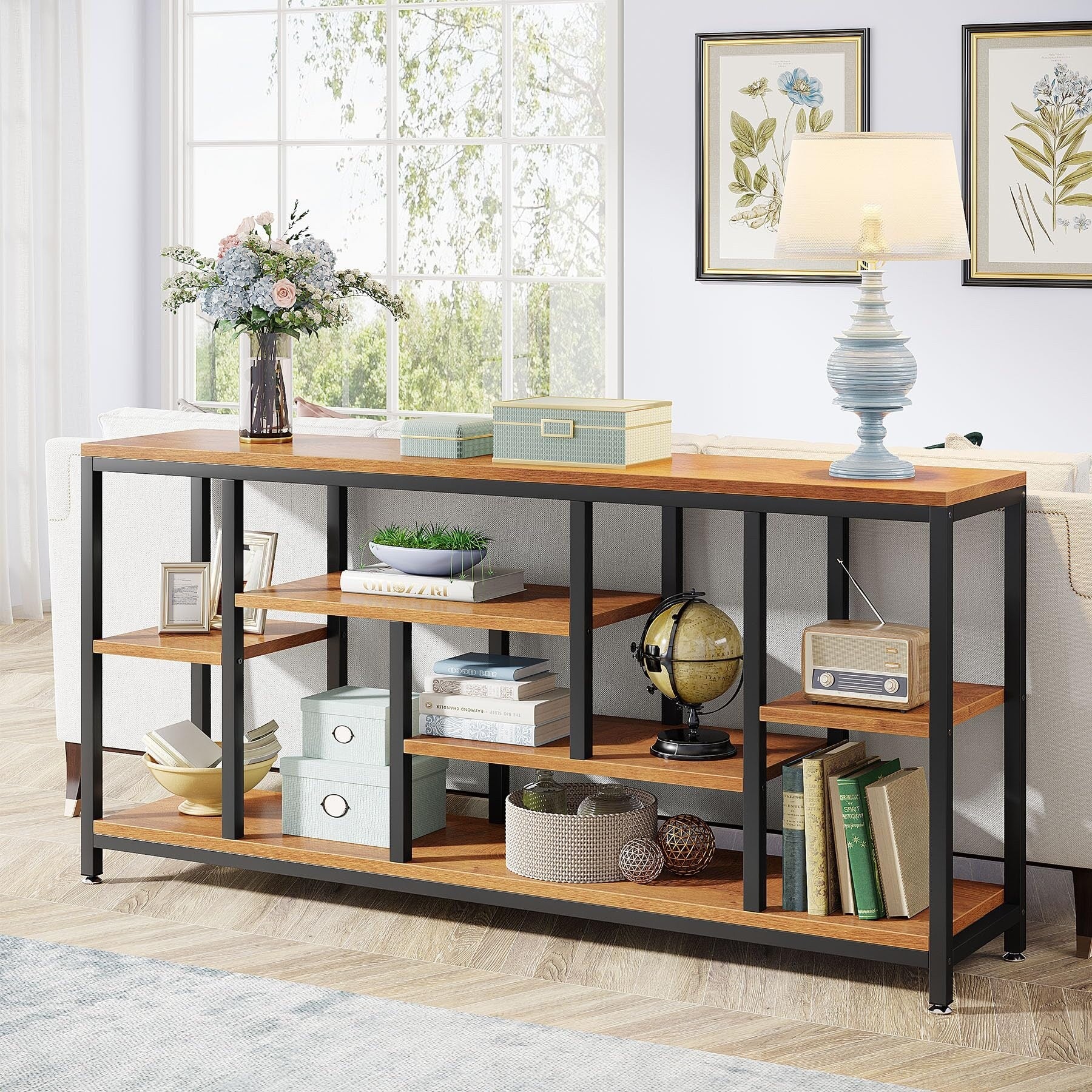 Tavolo da divano consolle da 70,9 pollici con contenitore, tavolo da ingresso a 3 livelli per corridoio