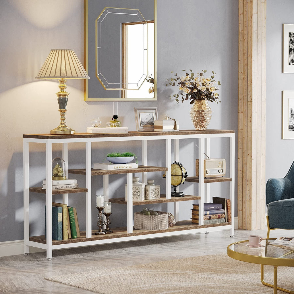 Tavolo da divano consolle da 70,9 pollici con contenitore, tavolo da ingresso a 3 livelli per corridoio