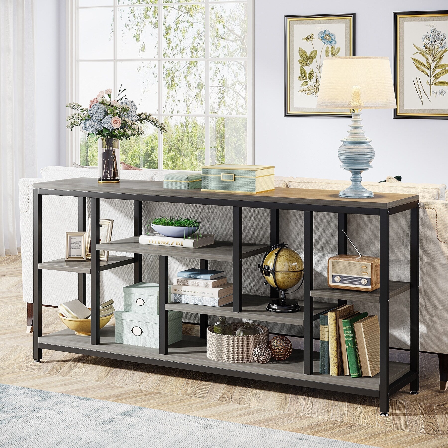 Tavolo da divano consolle da 70,9 pollici con contenitore, tavolo da ingresso a 3 livelli per corridoio