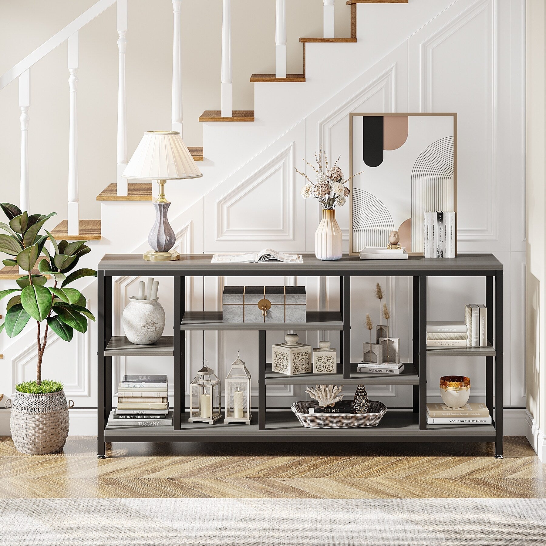 Tavolo da divano consolle da 70,9 pollici con contenitore, tavolo da ingresso a 3 livelli per corridoio