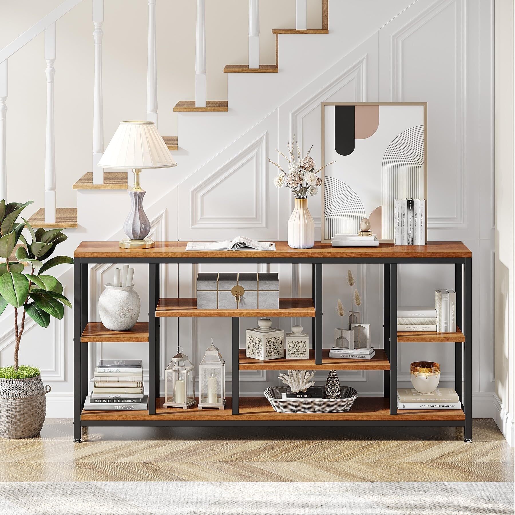 Tavolo da divano consolle da 70,9 pollici con contenitore, tavolo da ingresso a 3 livelli per corridoio