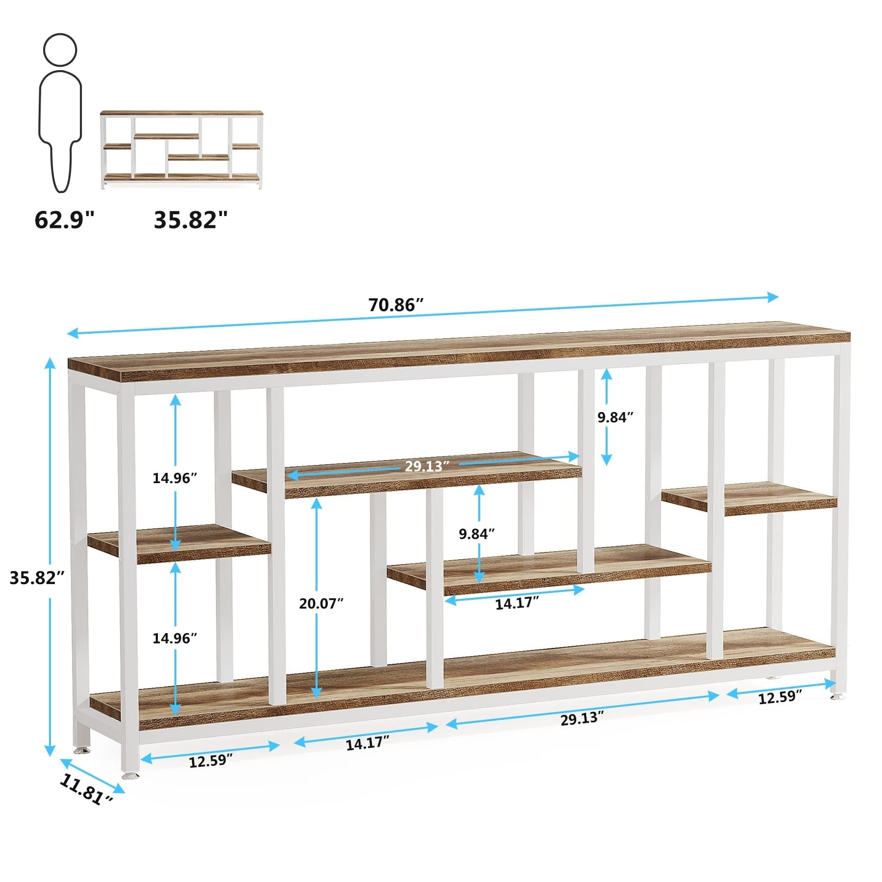 Tavolo da divano consolle da 70,9 pollici con contenitore, tavolo da ingresso a 3 livelli per corridoio