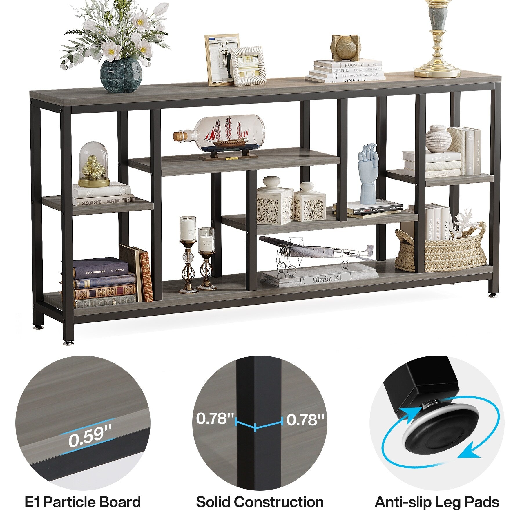 Tavolo da divano consolle da 70,9 pollici con contenitore, tavolo da ingresso a 3 livelli per corridoio