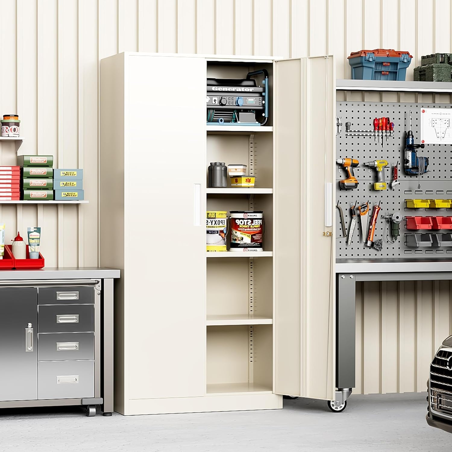 Armadio da garage da 71 pollici, scaffalatura, dispensa da cucina, armadietto con ripiani regolabili per ufficio, garage, casa, dispensa