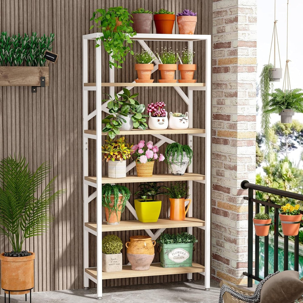 Libreria industriale 71, libreria Etagere in legno marrone rustico a 6 ripiani, ripiani aperti