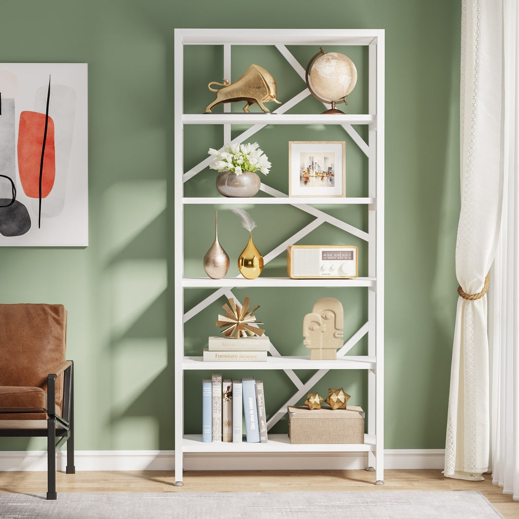 Libreria industriale 71, libreria Etagere in legno marrone rustico a 6 ripiani, ripiani aperti