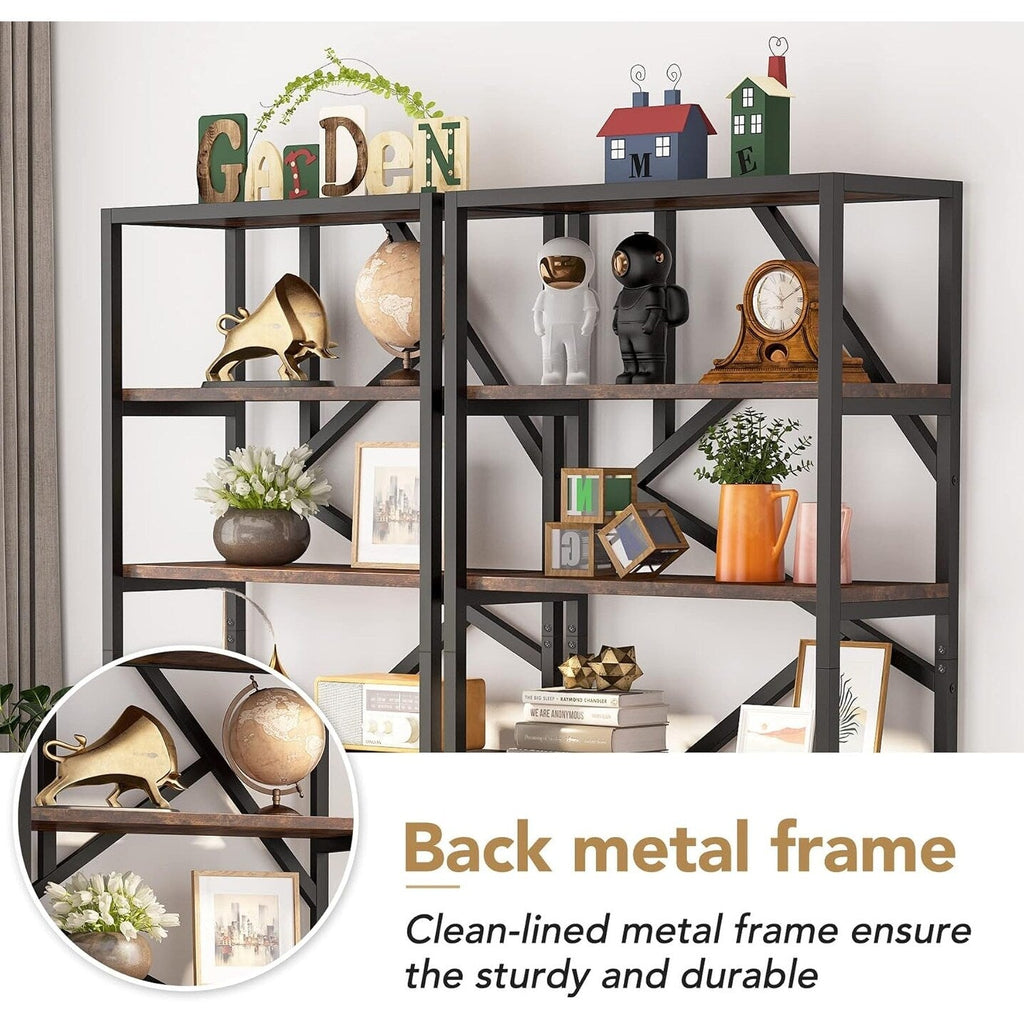 Libreria industriale 71, libreria Etagere in legno marrone rustico a 6 ripiani, ripiani aperti