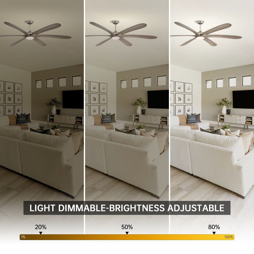 Ventilatore da soffitto DC grande a 6 pale in legno galleggiante da 72 pollici con luce e telecomando